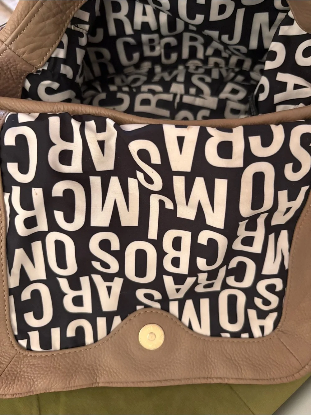 Marc by Marc Jacobs Taupe Pebbled Leather Shoulder Bag with Gold Hardware